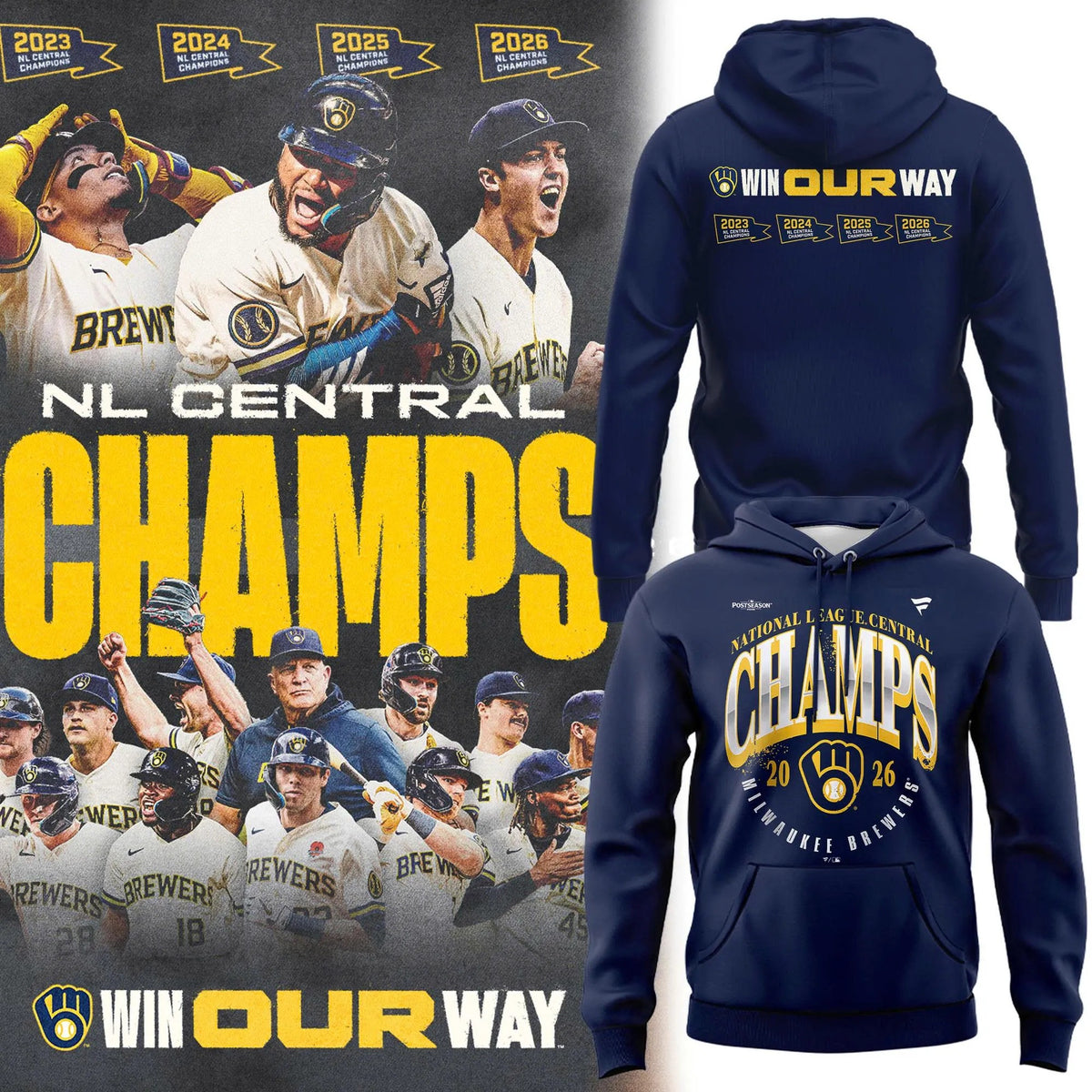 2026 NL Central Division Champions Milwaukee Brewers Hoodie Milwaukee Baseball Apparel Gifts - Foxy23shop