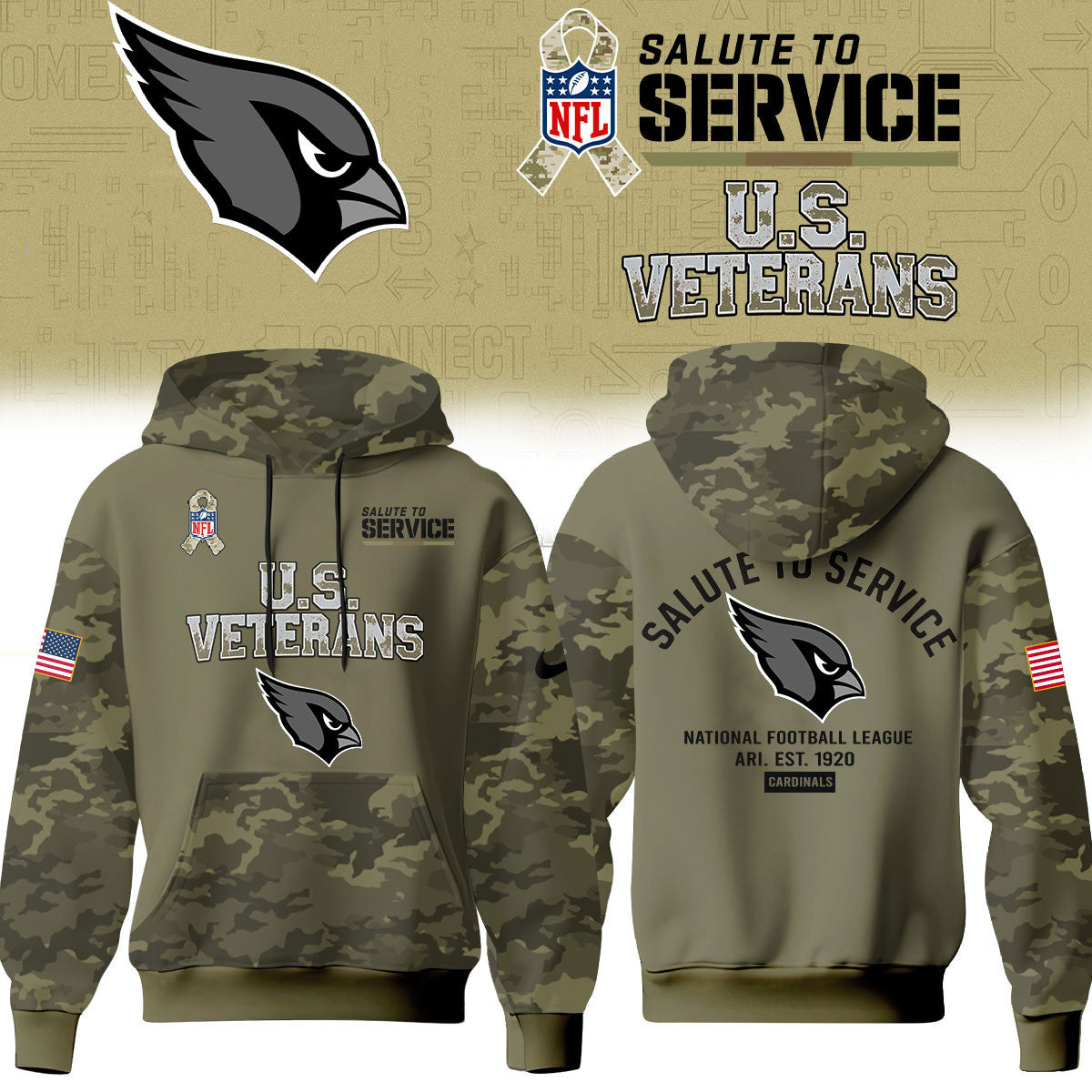 Arizona Cardinals Merch NFL 2026 Salute To Service Hoodie Football Fan Gear - Foxy23shop