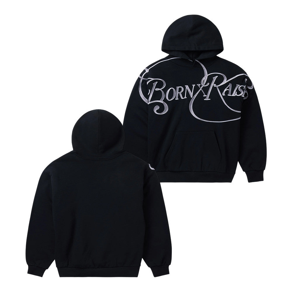 Born x Raised Merch Embroidered Jumbo Script Hoodie Black Unique Gifts For Lovers - Foxy23shop