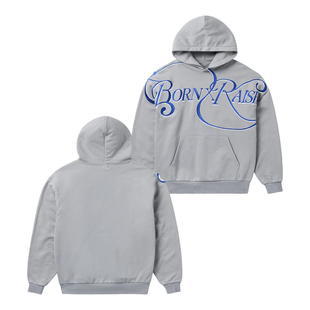 Born x Raised Merch Embroidered Jumbo Script Hoodie Grey Unique Gifts For Lovers - Foxy23shop