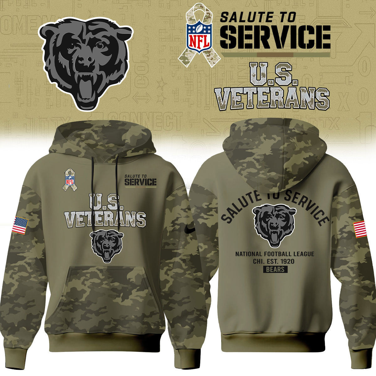 Chicago Bears Merch NFL 2026 Salute To Service Hoodie Gifts For Bears Fans - Foxy23shop