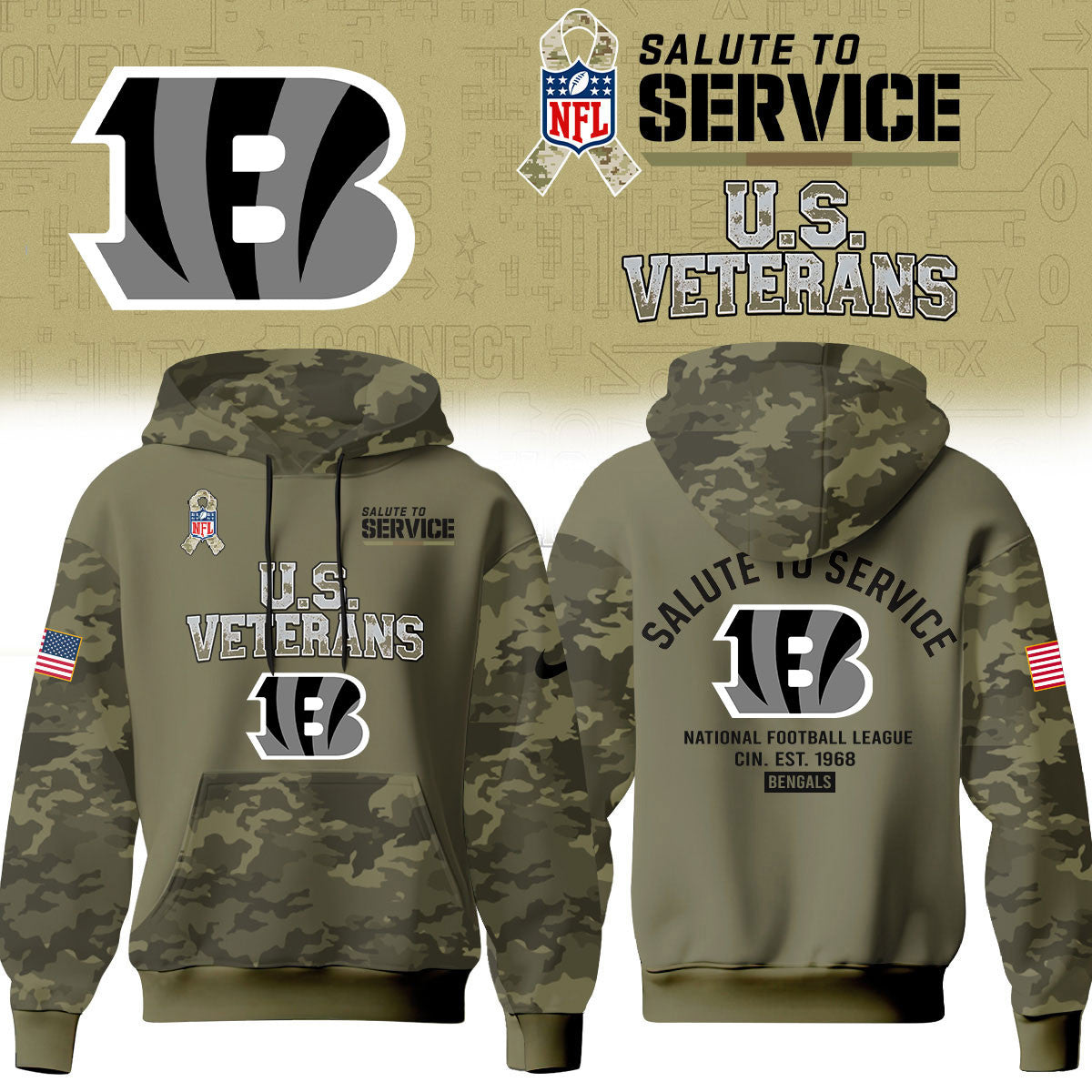 Cincinnati Bengals Merch NFL 2026 Salute To Service Hoodie 2026 NFL Game Day Outfits - Foxy23shop
