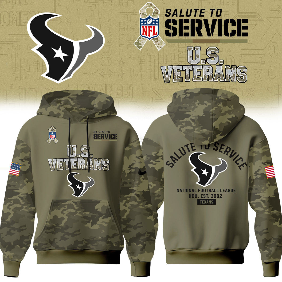 Houston Texans Merch NFL 2026 Salute To Service Hoodie Best Gifts For Football Lover - Foxy23shop