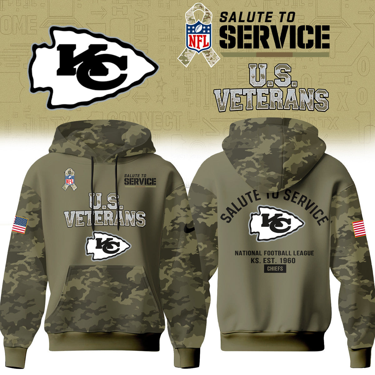 Kansas City Chiefs Merch NFL 2026 Salute To Service Hoodie Chiefs Kingdom Gifts - Foxy23shop