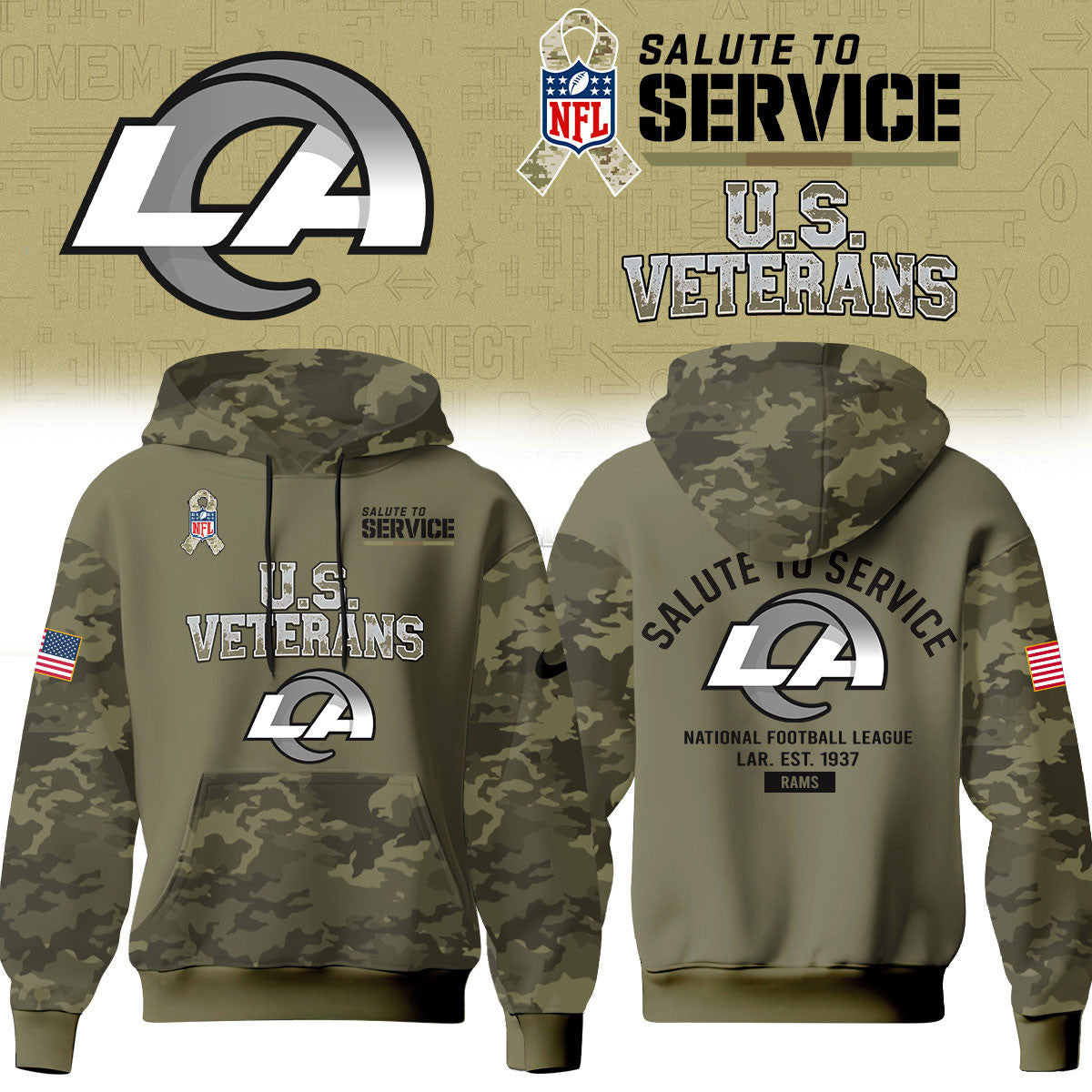 Los Angeles Rams Merch NFL 2026 Salute To Service Hoodie Football Fan Gear - Foxy23shop