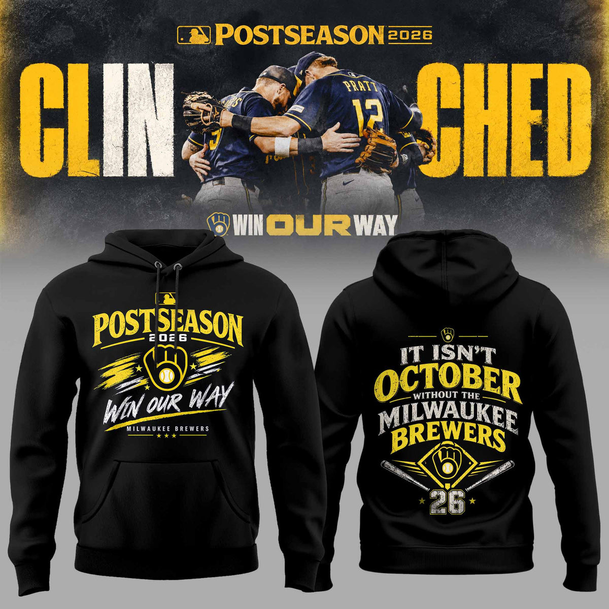 Milwaukee Brewers Merch 2026 Clinched Win Our Way Hoodie Best Gifts For Basketball Lovers - Foxy23shop