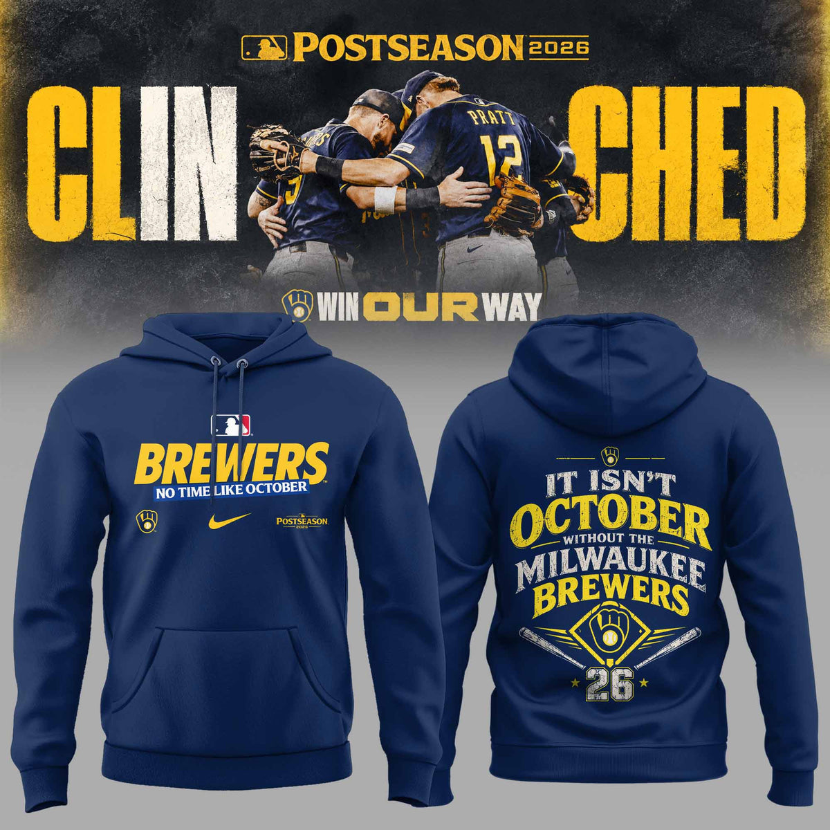 Milwaukee Brewers Merch 2026 Clinched Win Our Way Hoodie Gift Ideas For Basketball Lovers - Foxy23shop