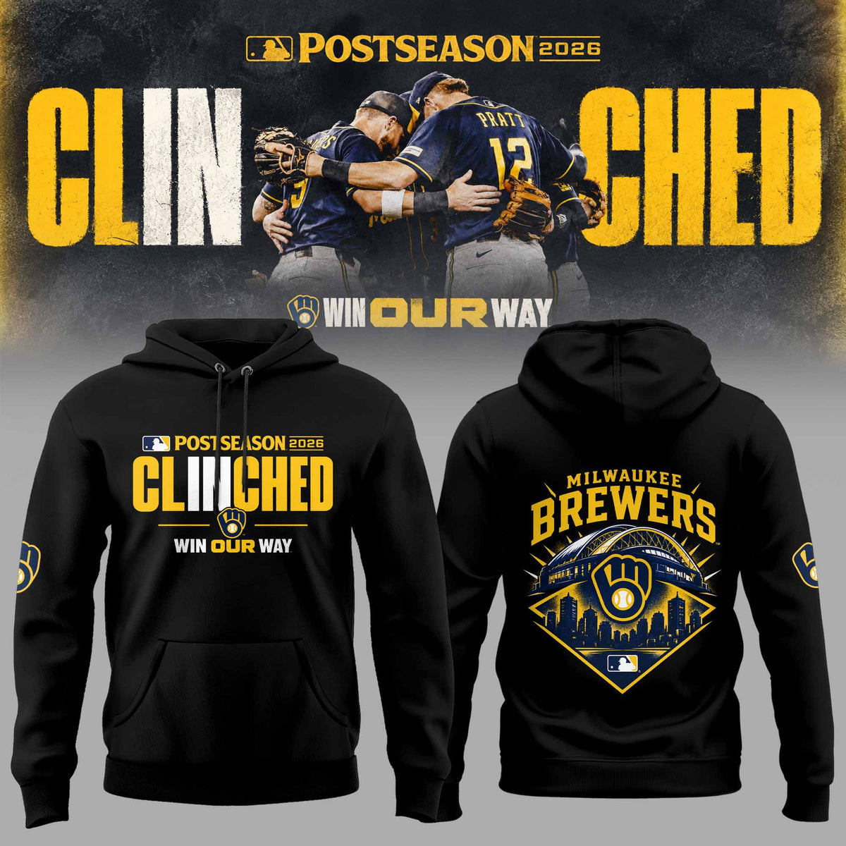 Milwaukee Brewers Merch 2026 Clinched Win Our Way Hoodie Gifts For Basketball Fan - Foxy23shop