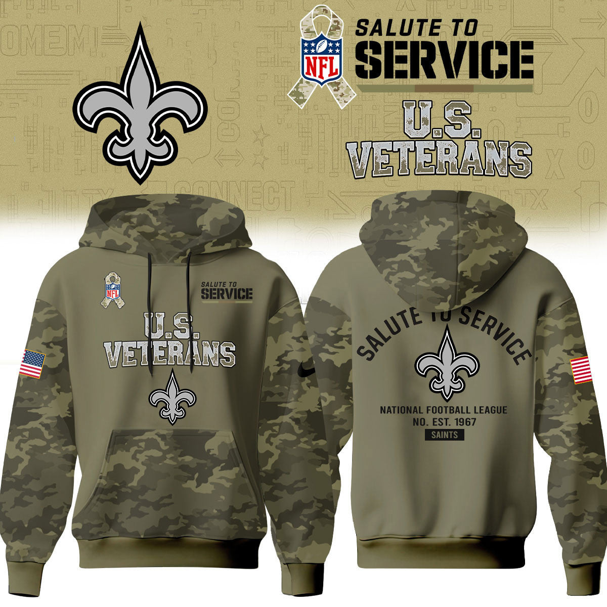 New Orleans Saints Merch NFL 2026 Salute To Service Hoodie Football Fan Gear - Foxy23shop