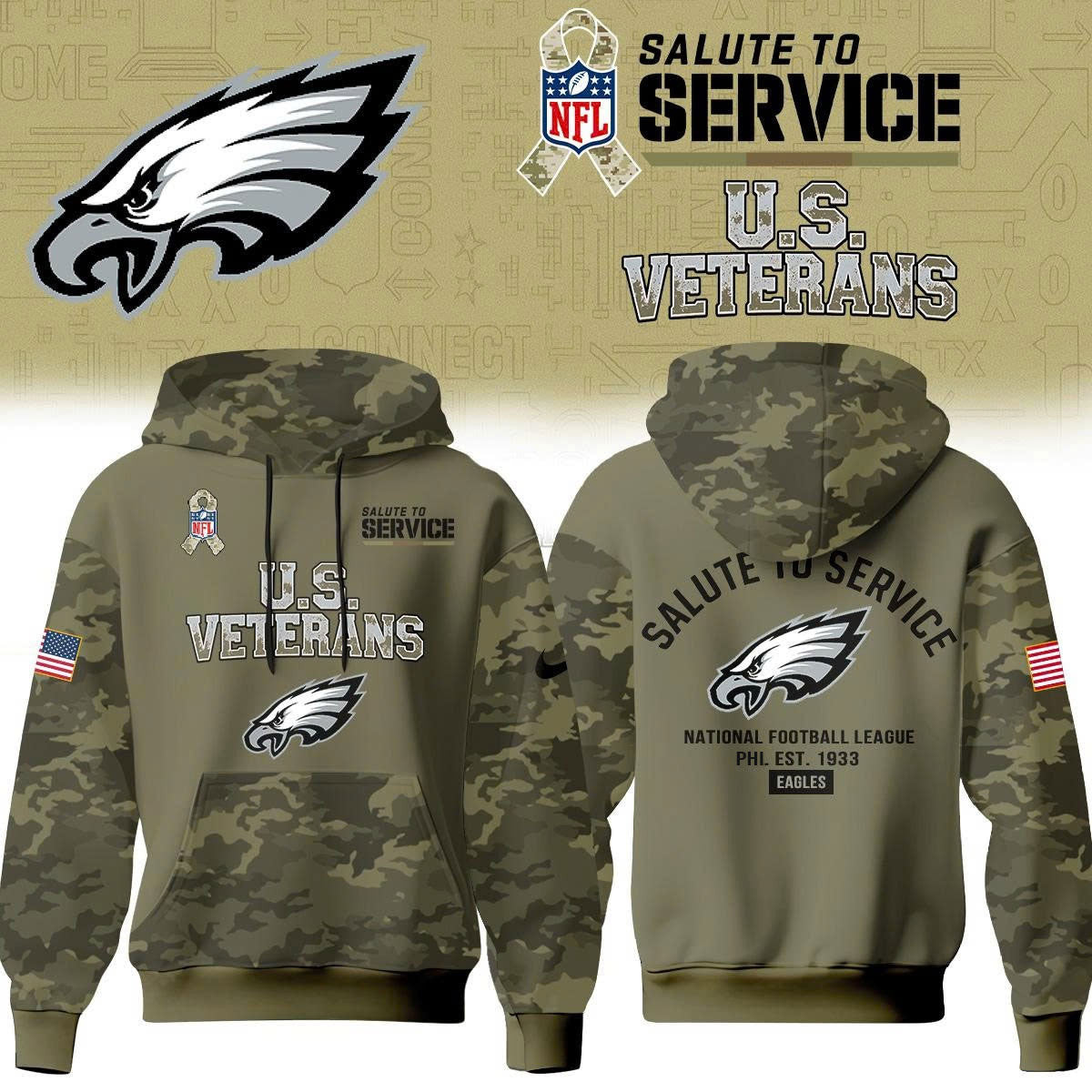 Philadelphia Eagles Merch NFL 2026 Salute To Service Hoodie Gifts For Eagles Fans - Foxy23shop