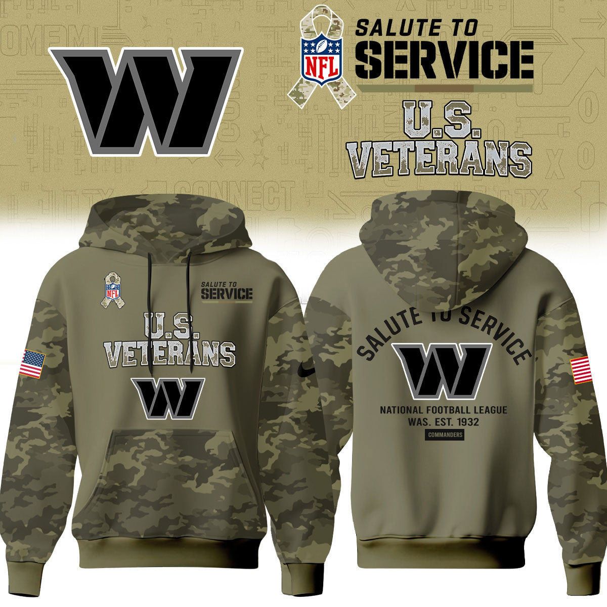 Washington Commanders Merch NFL 2026 Salute To Service Hoodie Football Fan Gear - Foxy23shop