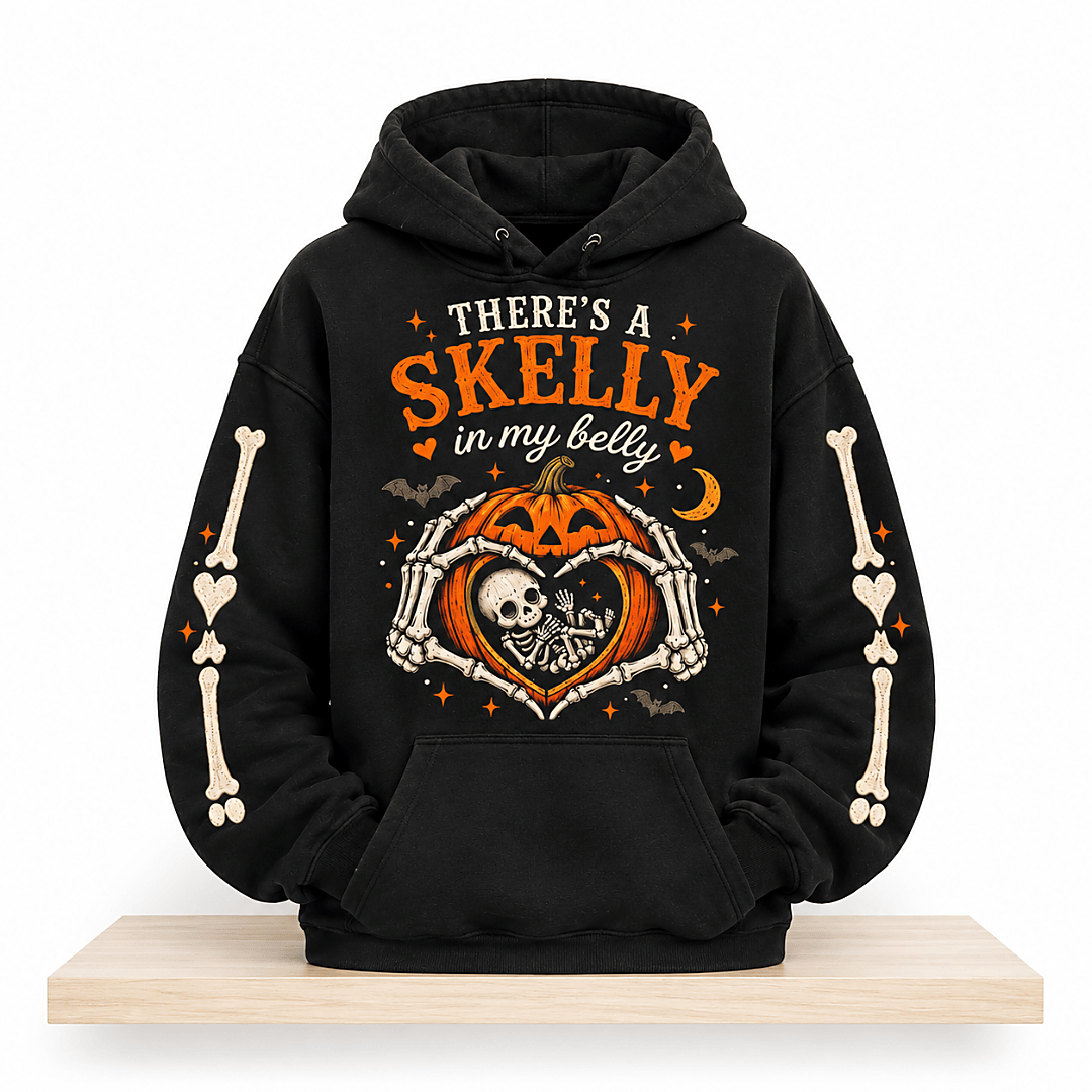 There's A Skelly In My Belly Halloween 2026 Hoodie Halloween Apparel Gifts For Wife - Foxy23shop
