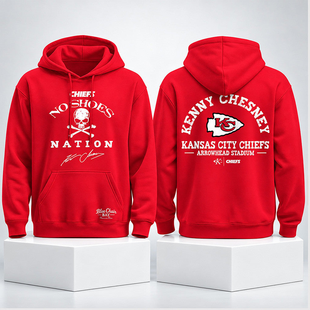 Kansas City Chiefs Kenny Chesney Merch No Shoes Nation Blue Chair Bay 2027 Hoode Gifts For Chiefs Kingdom - Foxy23shop