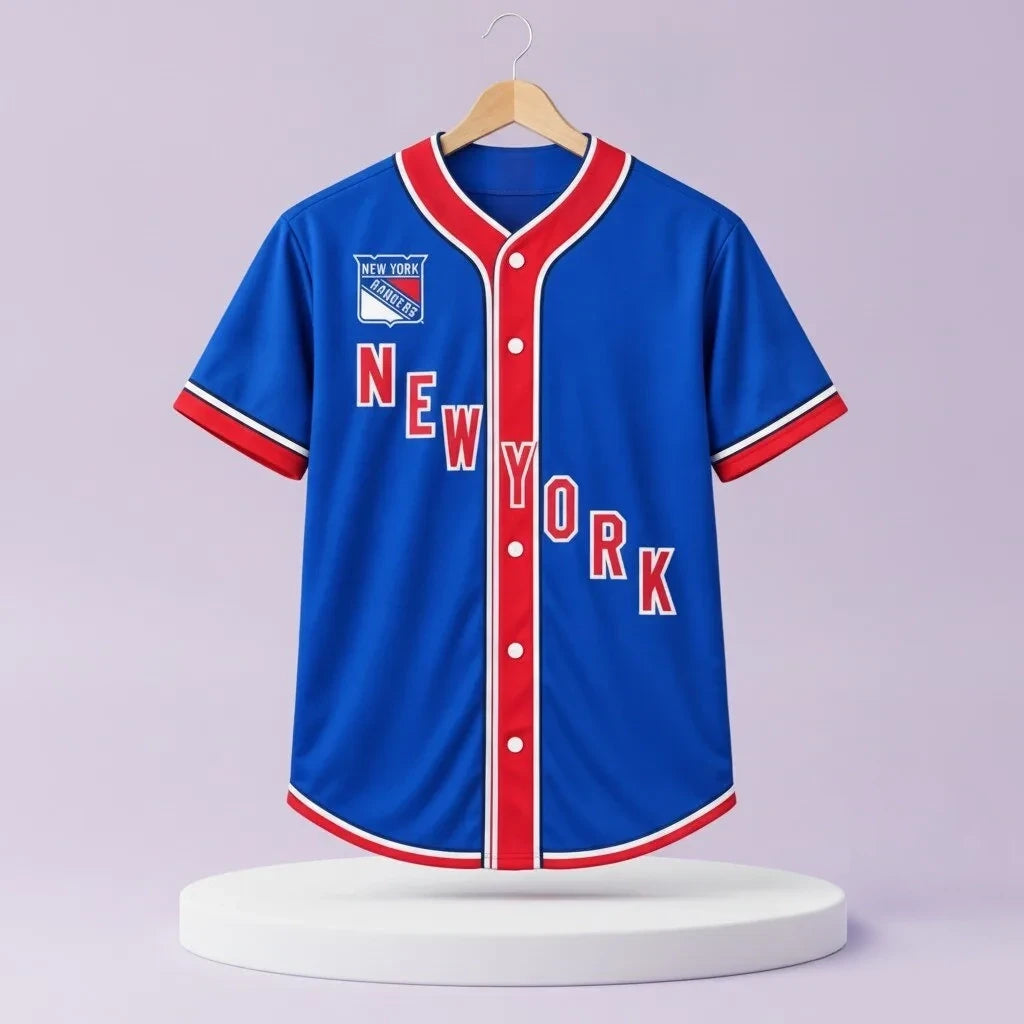 New York Rangers Baseball Jersey New York Rangers Merch Baseball Fan Gear - Foxy23shop