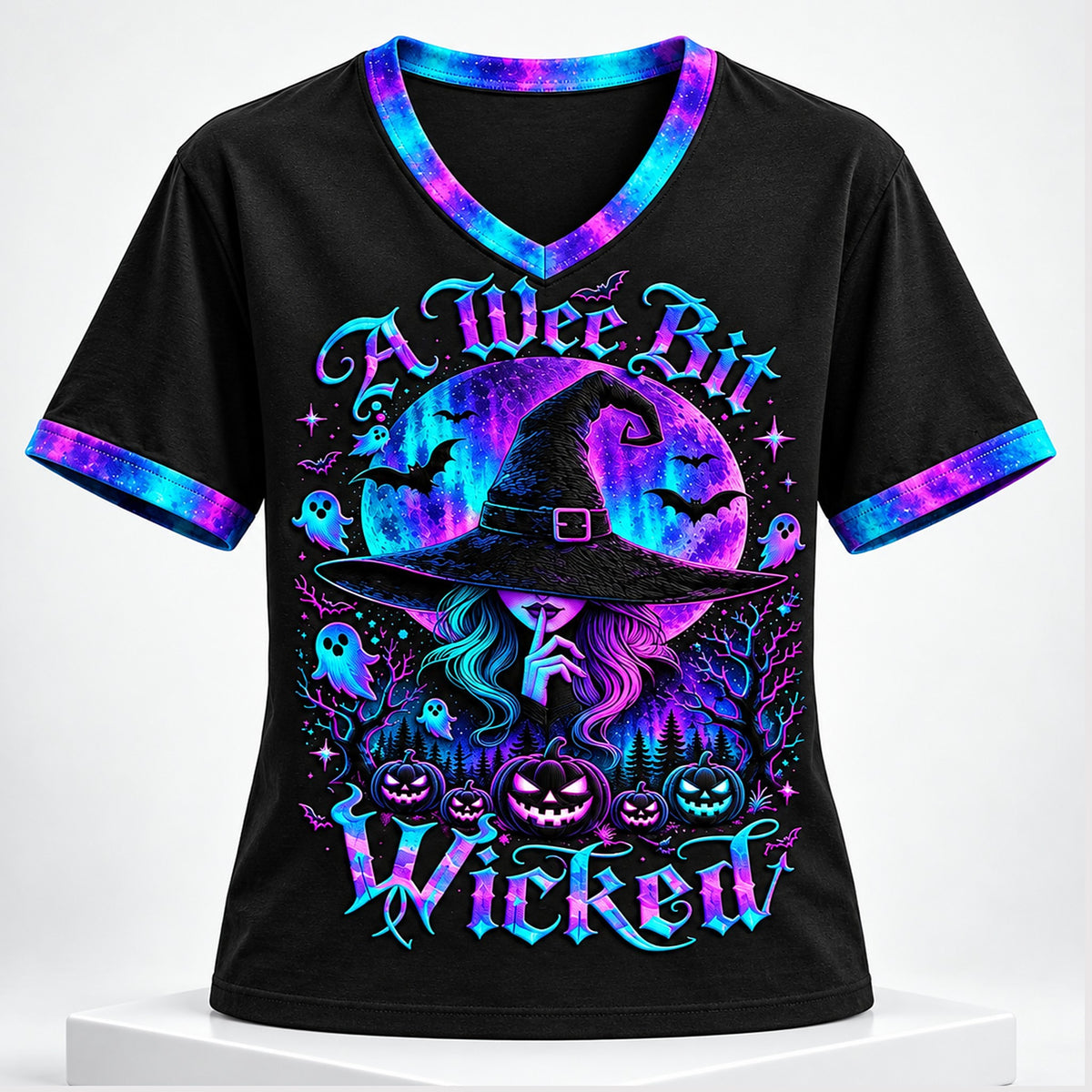 A Wee Bit Wicked Halloween V-Neck Shirt Halloween Merch Gifts For Girlfriend - Foxy23shop