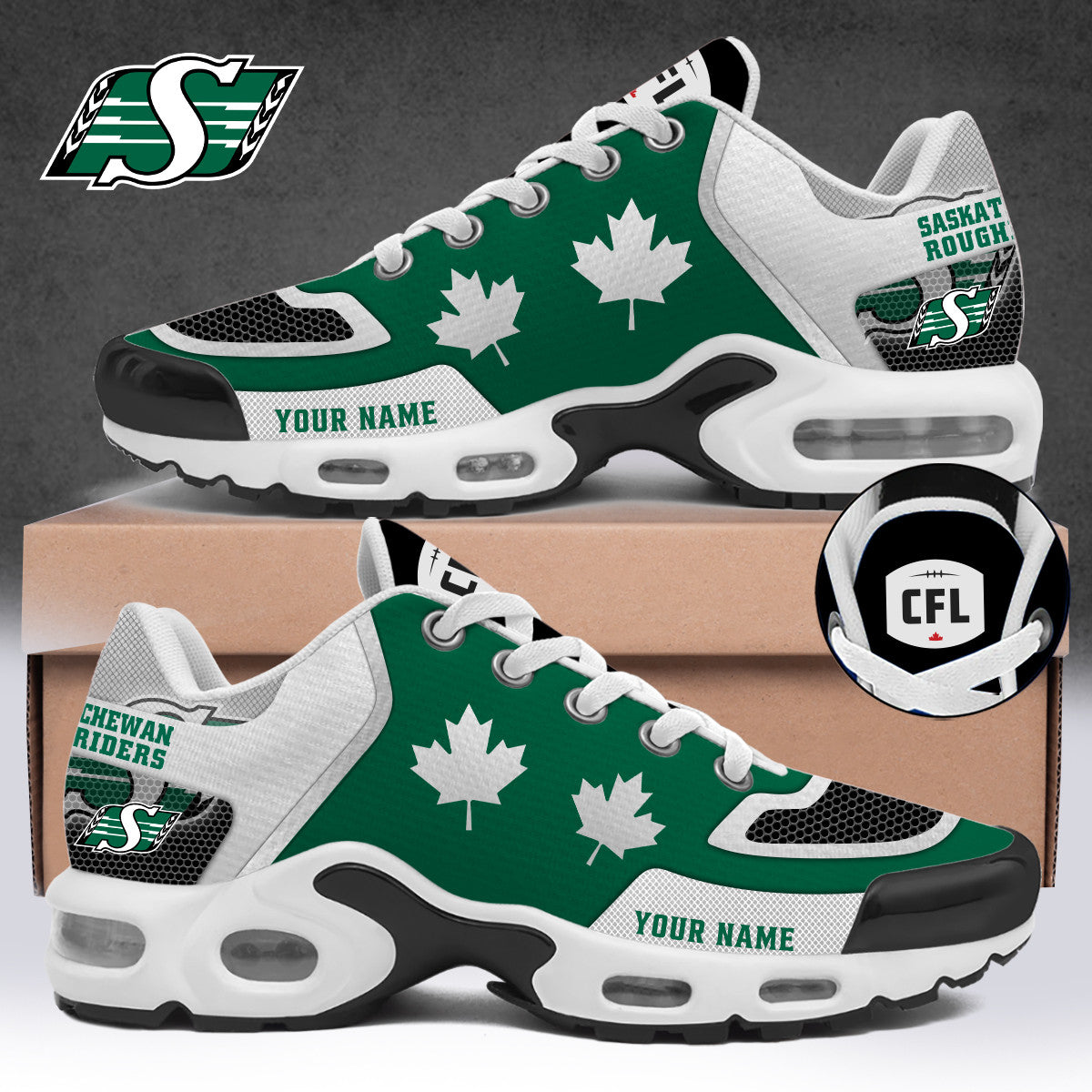 Customized Saskatchewan Roughriders Merch Air Max Plus Sneakers Unique Gifts For Football Fans - Foxy23shop