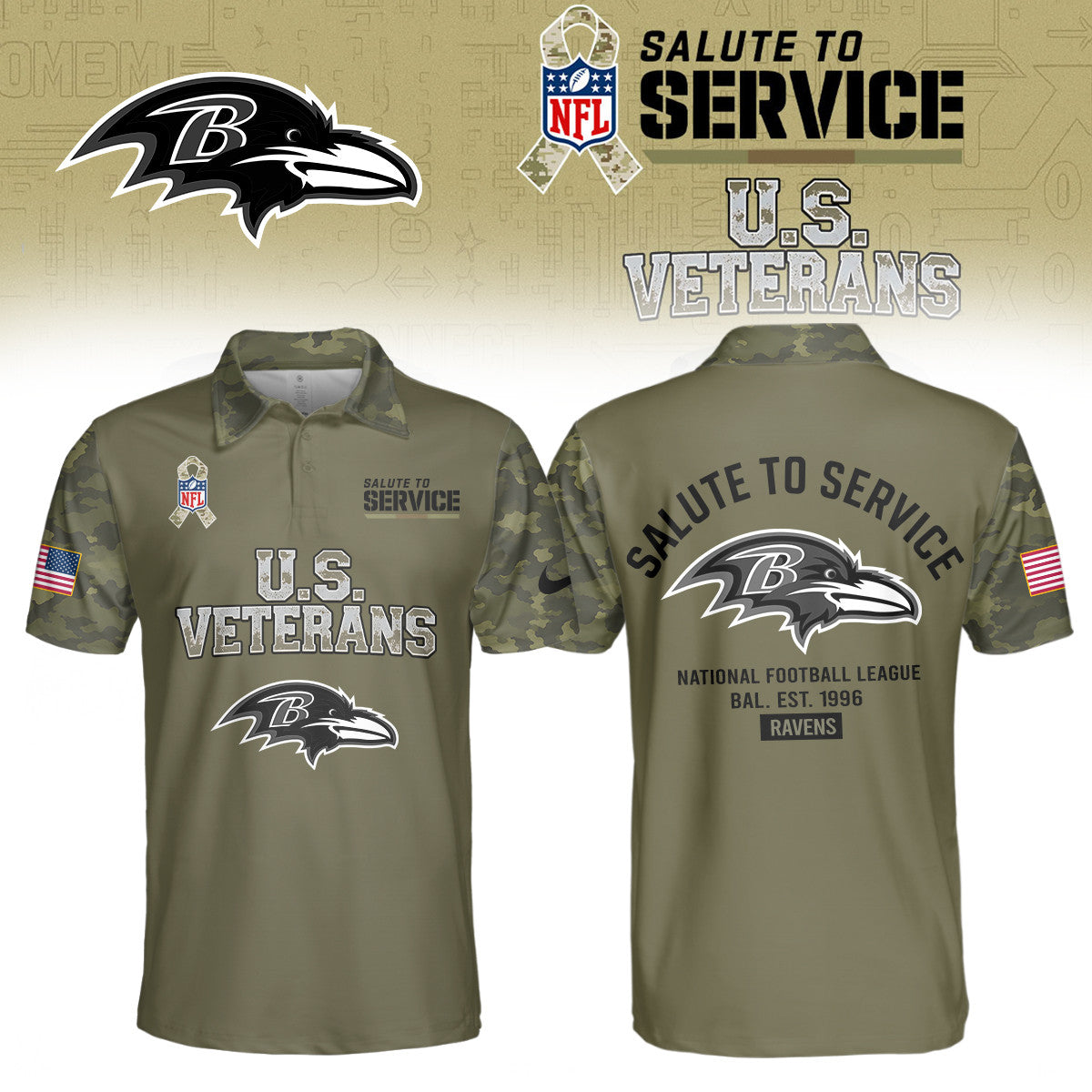 Baltimore Ravens Merch NFL 2026 Salute To Service Polo Shirt Best Gifts For Ravens Flock - Foxy23shop