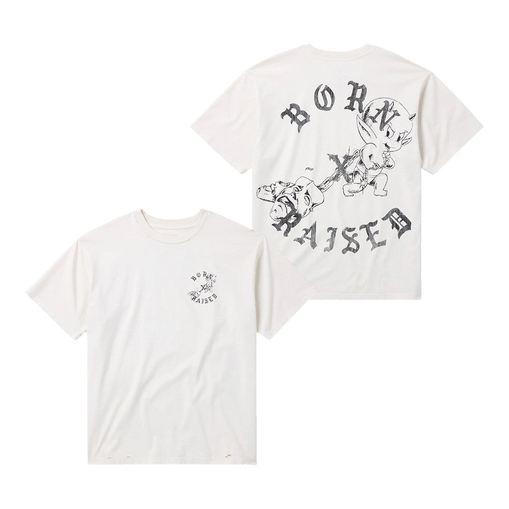 Born x Raised Merch Lil Devil Rocker Crewneck Vintage White T-Shirt Unique Gifts For Music Lovers - Foxy23shop