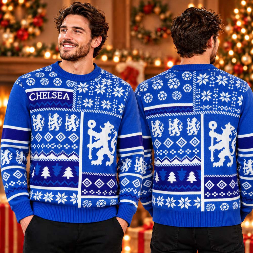 Chelsea FC Fairisle Blue Block Christmas Ugly Sweater Chelsea Clothing Xmas Gift Ideas - Foxy23shop
