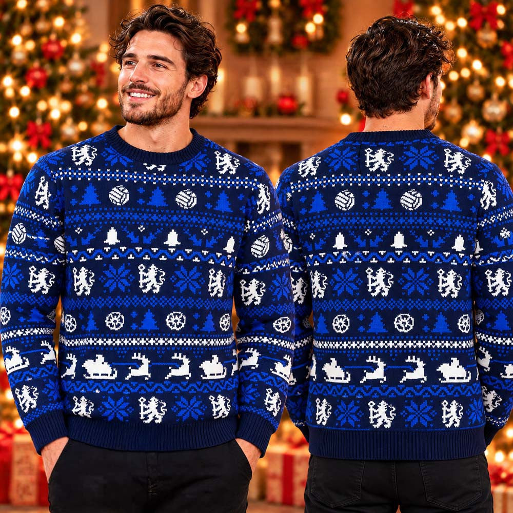 Chelsea FC Fairisle White Reindeer Christmas Ugly Sweater Chelsea Clothing Fan Gear - Foxy23shop