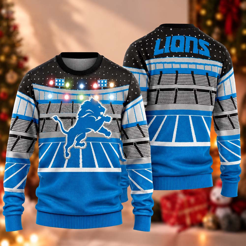 Detroit Lions Light Up Ugly Christmas Sweater Xmas Clothing Gifts For One Pride - Foxy23shop