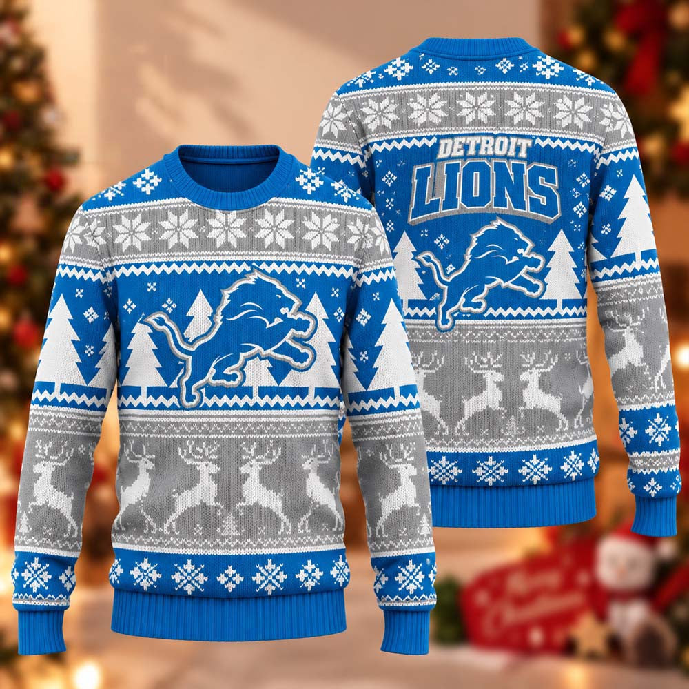 Detroit Lions Reindeer Ugly Christmas Sweater Detroit Lions Merch Gifts For One Pride - Foxy23shop