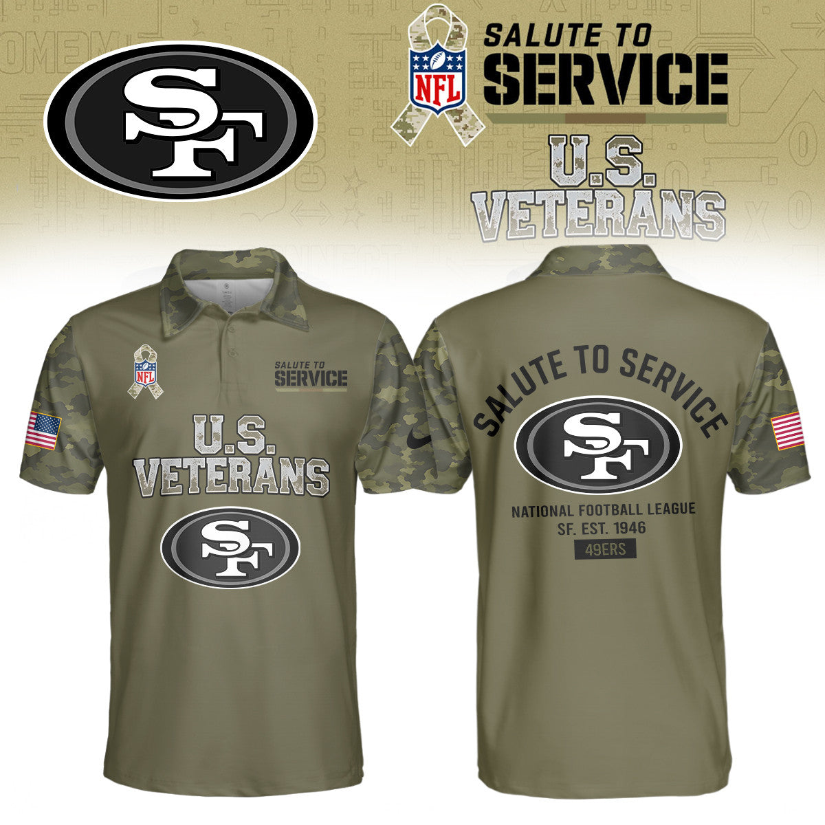 San Francisco 49ers Merch NFL 2026 Salute To Service Polo Shirt Football Fan Gear - Foxy23shop