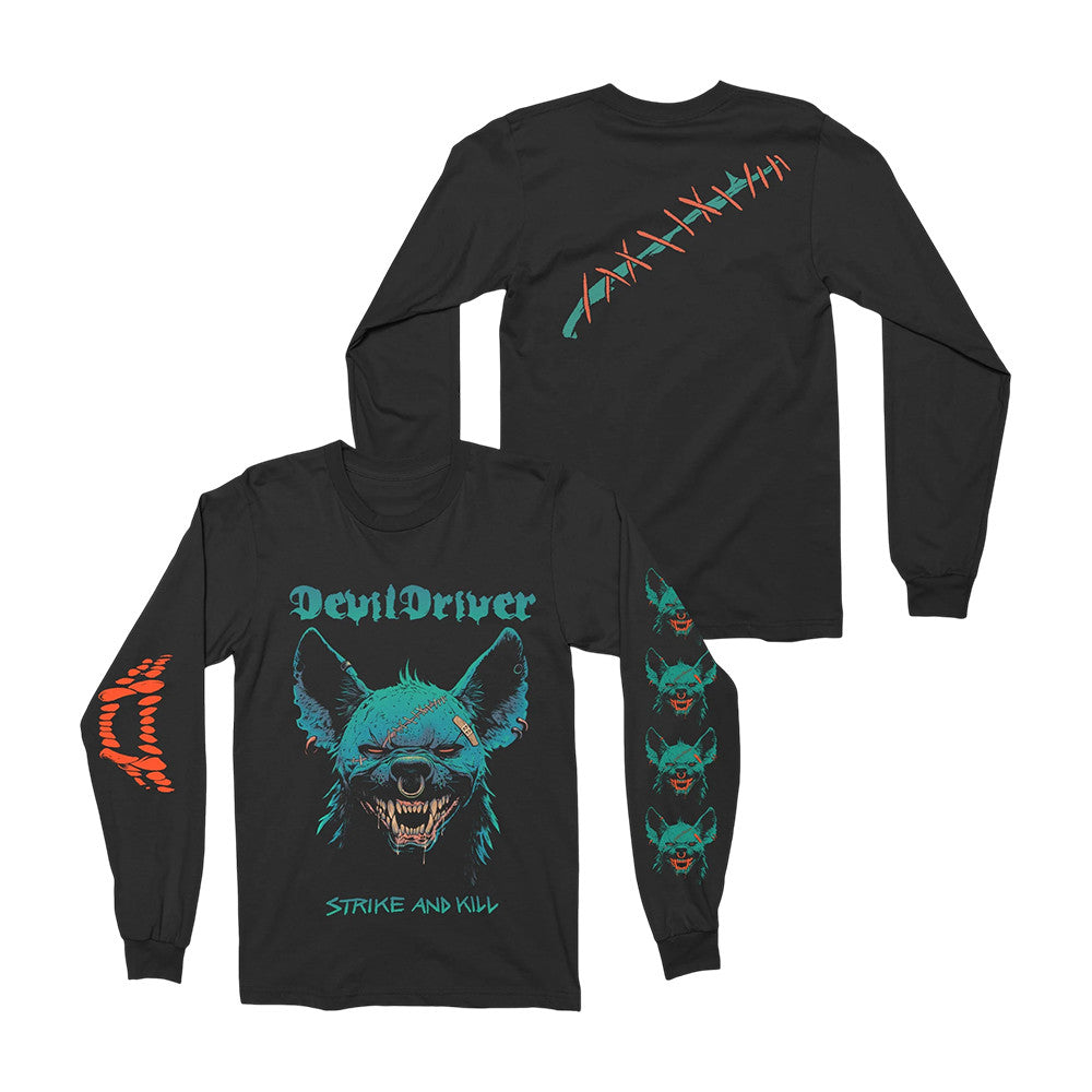 DevilDriver Merch Strike And Kill Hyena Long Sleeve Shirt Gift Ideas For DevilDriver Lovers - Foxy23shop