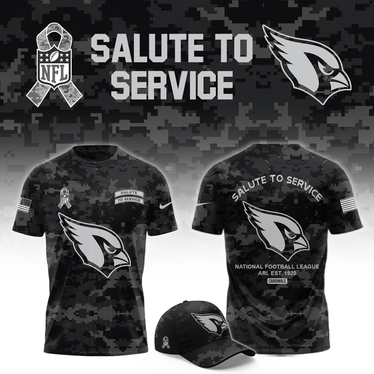 Arizona Cardinals Merch 2026 NFL Salute To Service T-Shirt Presents For Football Fans - Foxy23shop