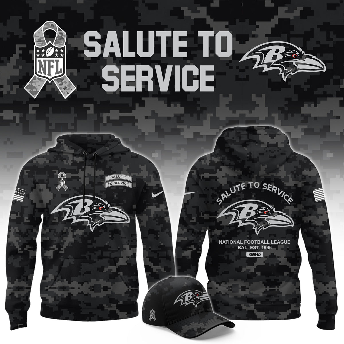 Baltimore Ravens Merch 2026 NFL Salute To Service Hoodie Baltimore Ravens Apparel - Foxy23shop