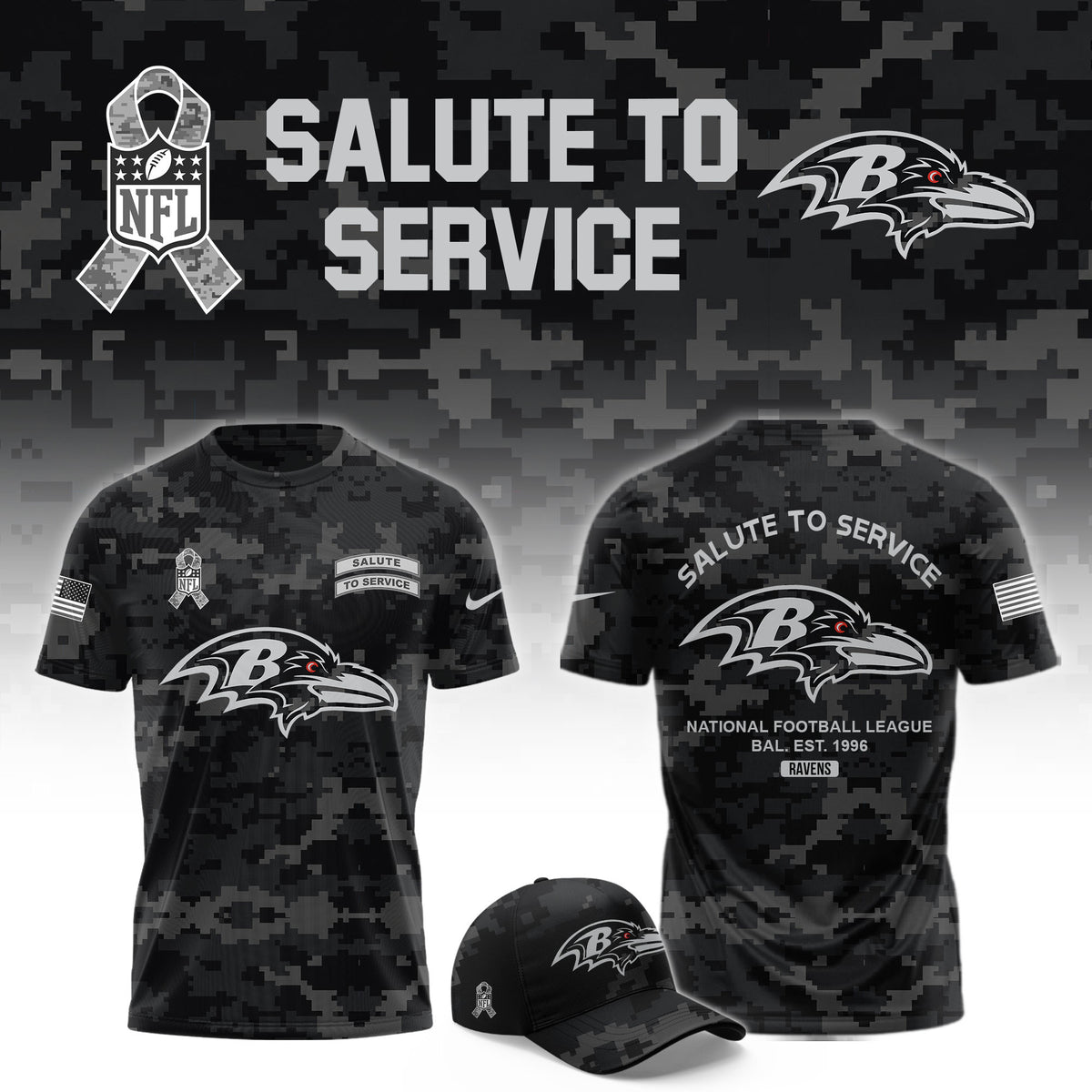 Baltimore Ravens Merch 2026 NFL Salute To Service T-Shirt Presents For Football Lovers - Foxy23shop