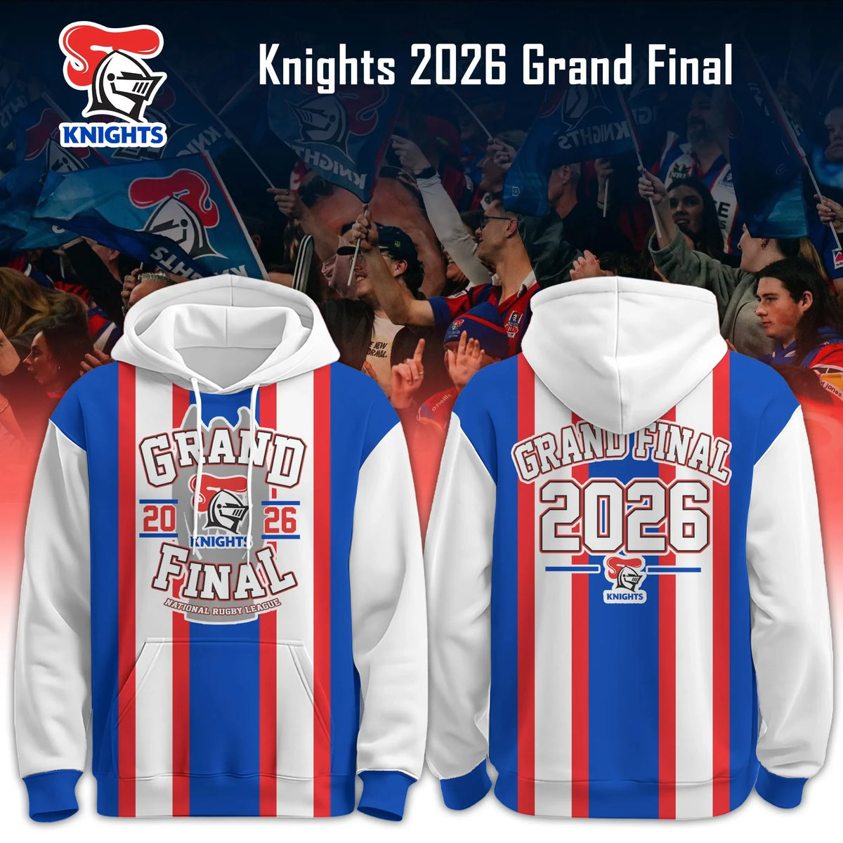 Newcastle Knights Merch NRL 2026 Grand Final Hoodie Newcastle Knights Hooded Sweatshirt Fan Gear - Foxy23shop