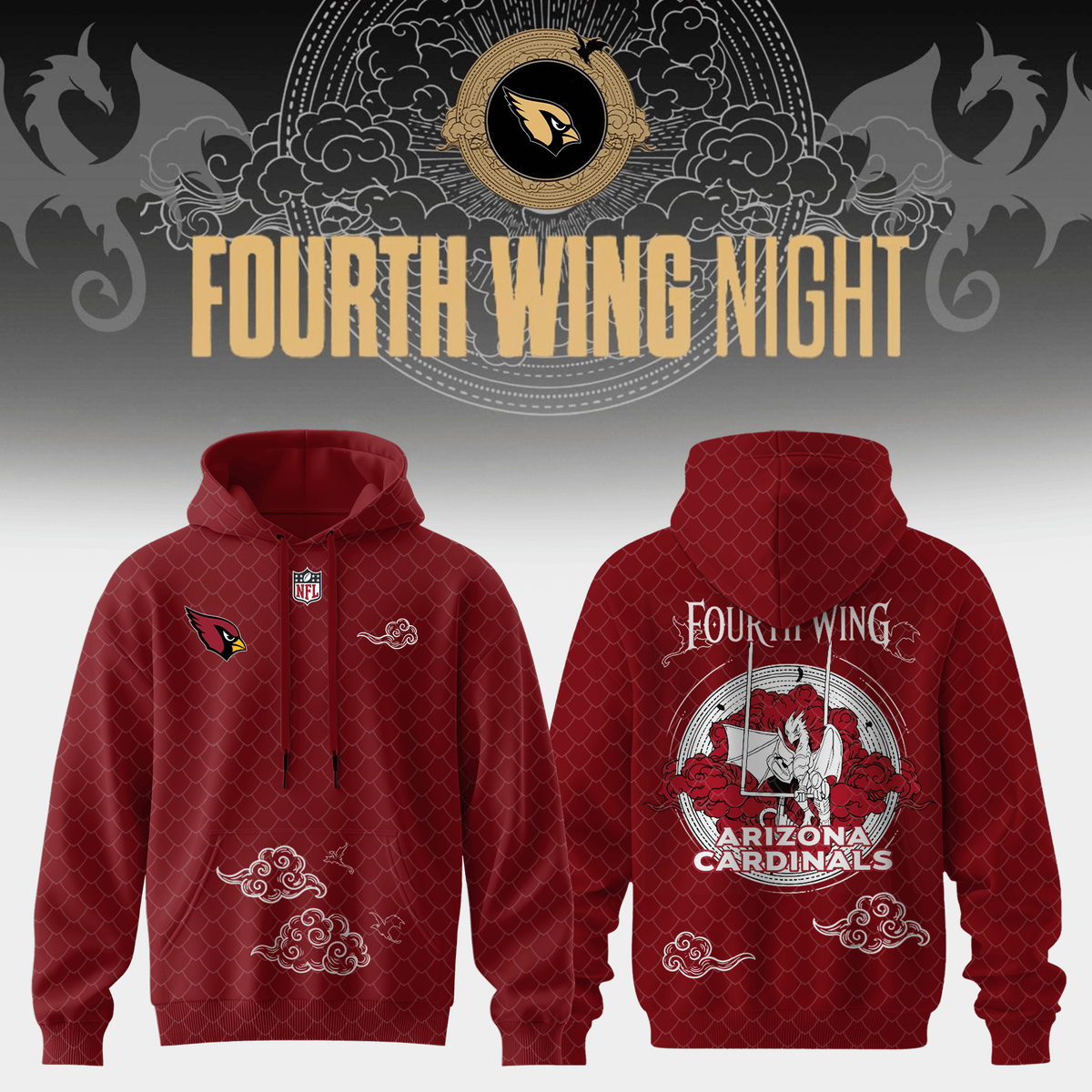 Arizona Cardinals 2026 NFL X Fourth Wing Night Hoodie Arizona Cardinals Apparel Football Fan Gear - Foxy23shop