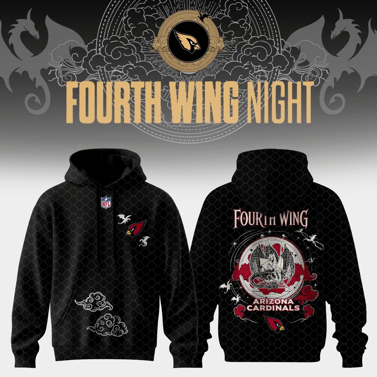Arizona Cardinals 2026 NFL X Fourth Wing Night Hoodie Arizona Cardinals Clothing Fan Gear - Foxy23shop