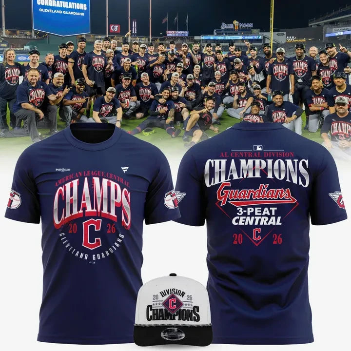Cleveland Guardians Merch 2026 AL Central Division Champions 3 Peat Shirt Baseball Fan Gear - Foxy23shop