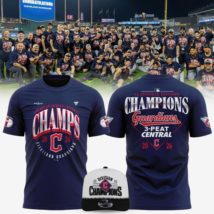 Cleveland Guardians Merch 2026 AL Central Division Champions T-Shirt 2026 MLB Clothing Fan Gear - Foxy23shop