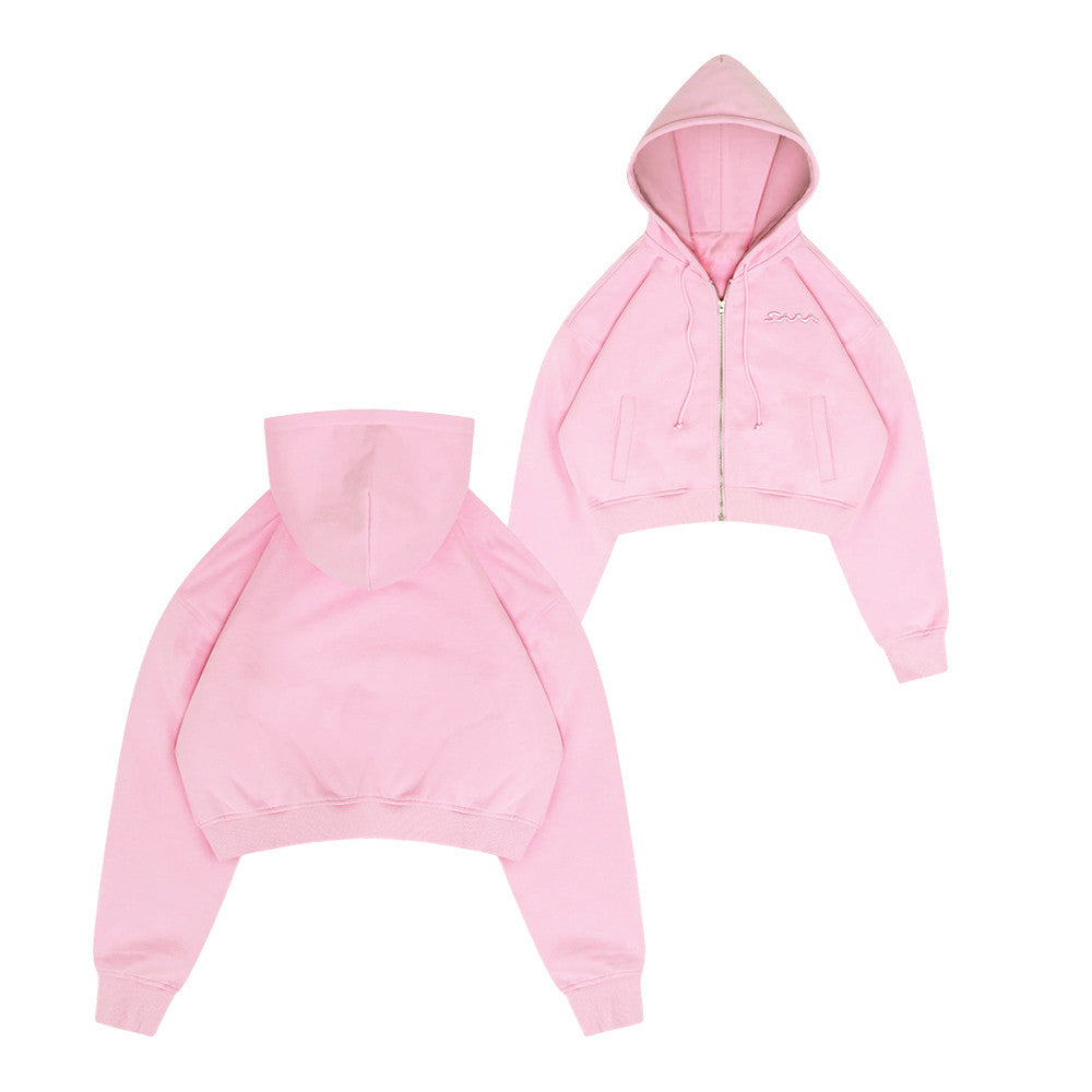 Sana Merch Core Pink Cropped Zip Hoodie Best Gifts For Girlfriend - Foxy23shop