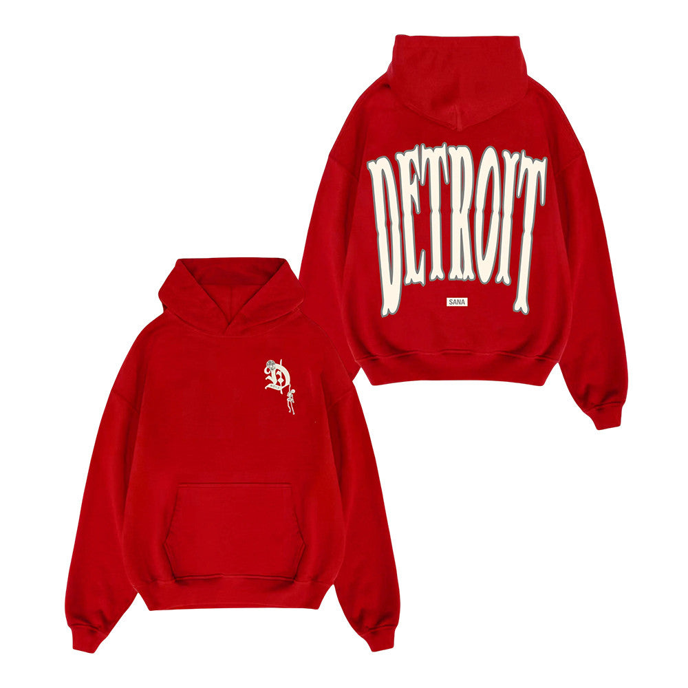 Sana Merch Detroit Logo Red Hoodie Sana Hooded Sweatshirt Presents For Friends - Foxy23shop