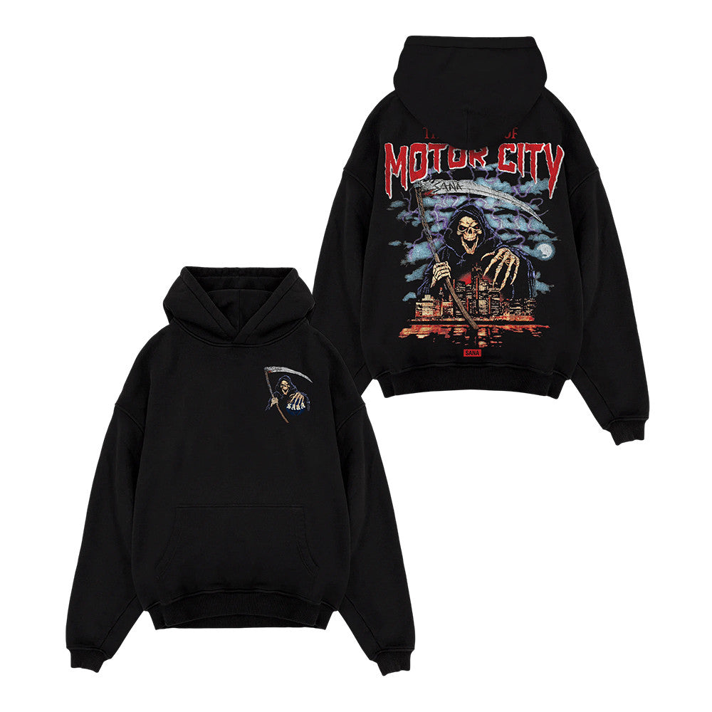 Sana Merch Motor City Reaper Black Hoodie Presents Idea For Boyfriend - Foxy23shop