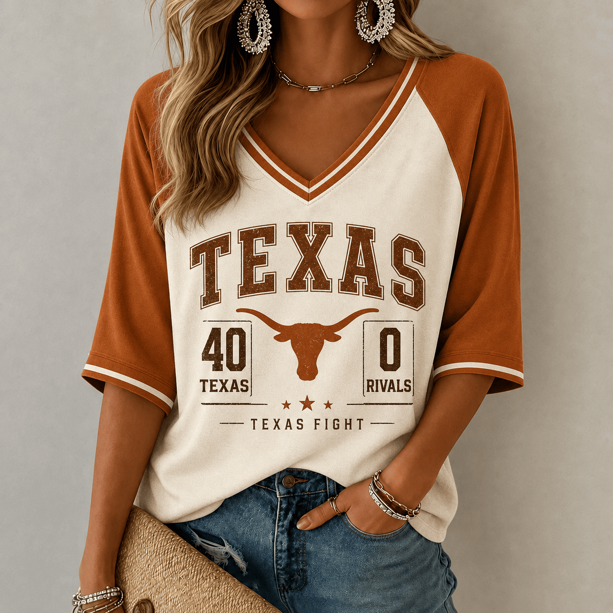 Texas Longhorns Merch 2026 NCAA Texas Rivals V-Neck Long Sleeve Shirt Gifts For Longhorns Nation - Foxy23shop