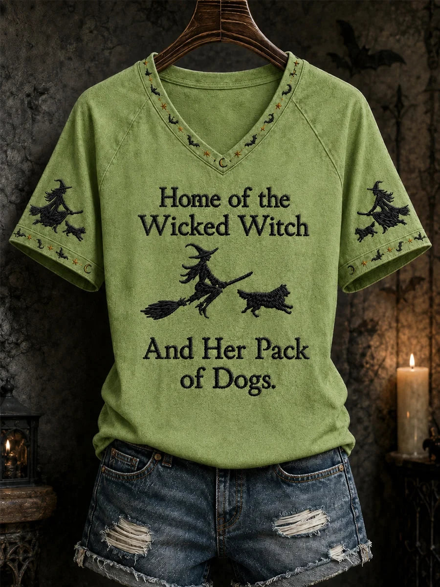 Funny Halloween Home Of The Wicked Witch V-Neck Shirt Halloween Merch Gift Ideas - Foxy23shop