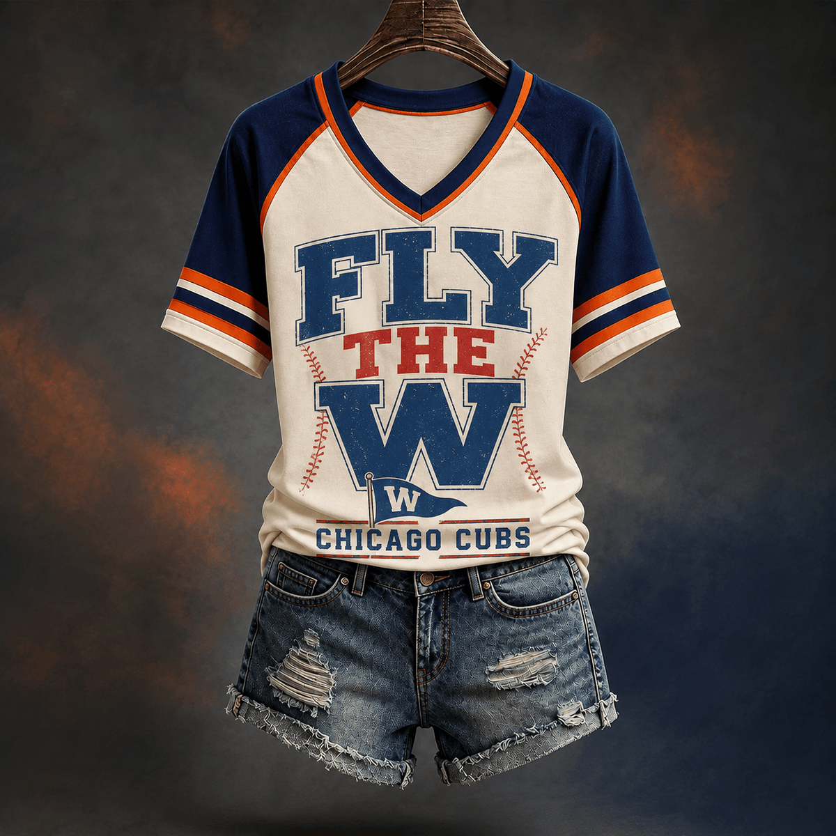 Chicago Cubs Merch 2026 MLB Fly The W V-Neck Shirt Best Presents For Cubbles - Foxy23shop
