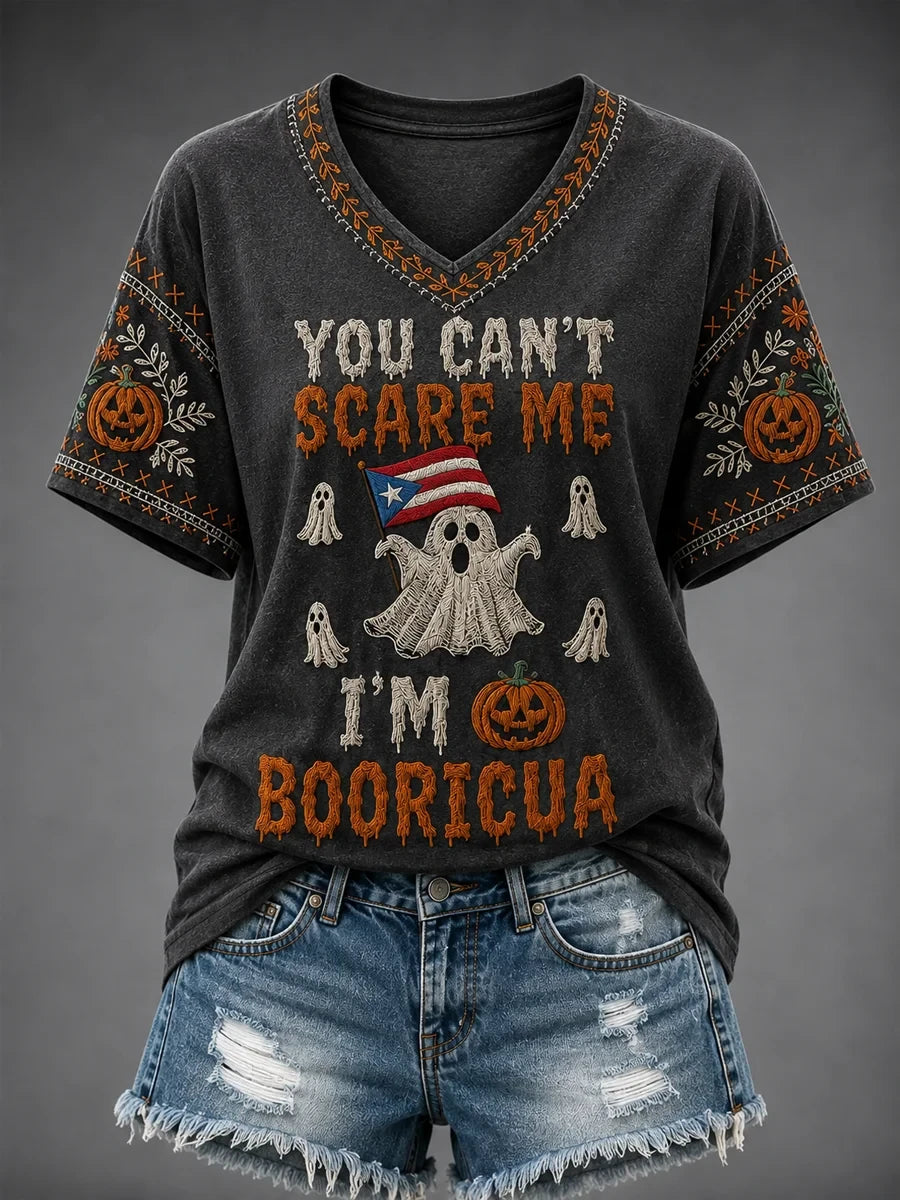 Halloween In Puerto Rico Boricua Ghost V-Neck Shirt Trick R Treat Merch Halloween Gift Ideas - Foxy23shop