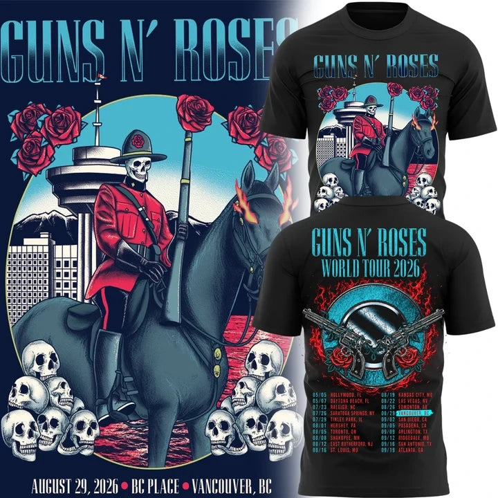 Guns N Roses Merch BC Place Vancouver 2026 Tour T-Shirt Guns N Roses Concert Outfits - Foxy23shop