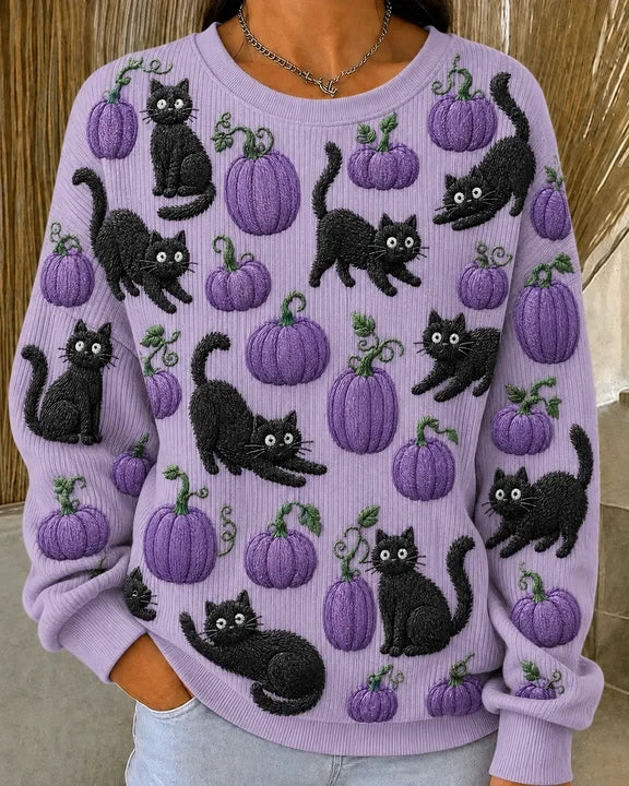 Black Cat Alzheimers Awareness Halloween Sweatshirt Cat Halloween Costume Gifts For BFF - Foxy23shop