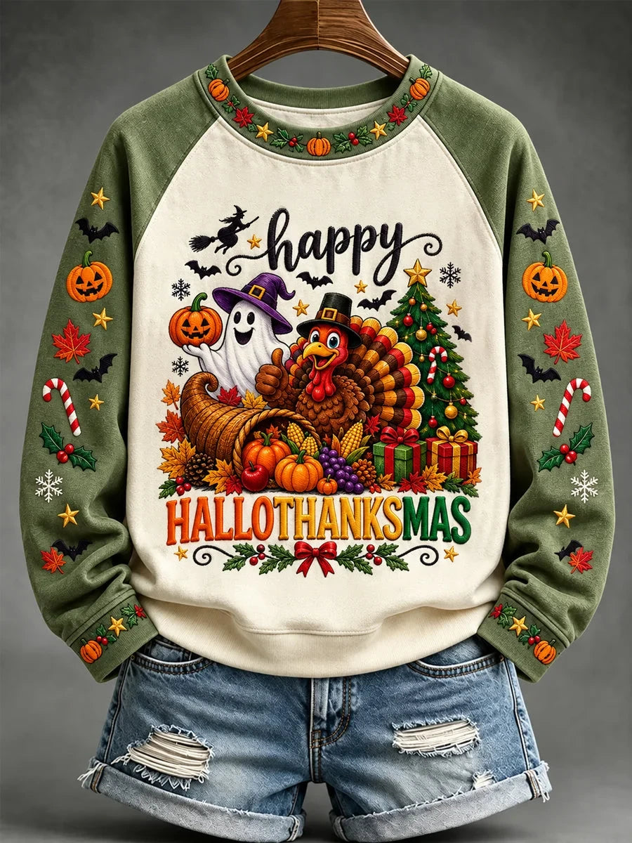 Happy Hallothanksmas Halloween Thanksgiving Sweatshirt Halloween Clothing Line Gifts Ideas - Foxy23shop