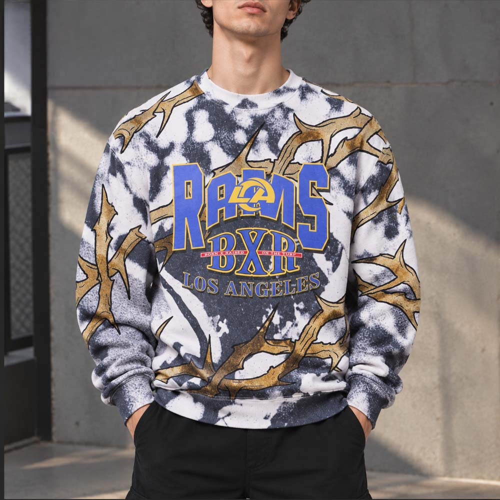 BornxRaised Merch NFL Los Angeles Rams On The Turf Sweatshirt Gifts For Ramily - Foxy23shop