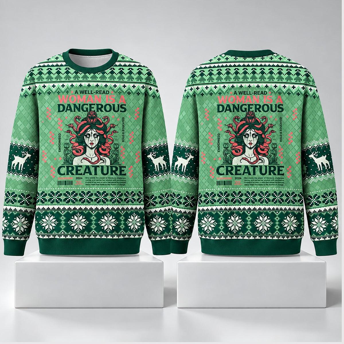 A Well Read Woman Is A Dangerous Creature Christmas Ugly Sweater Xmas Clothing Gifts For Wife - Foxy23shop