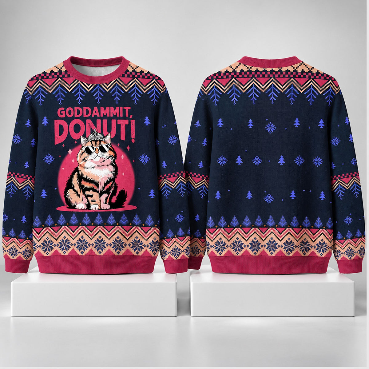 Goddammit Donut Cat Christmas 2026 Ugly Sweater Christmas Apparel Xmas Gifts For Cat Owners - Foxy23shop