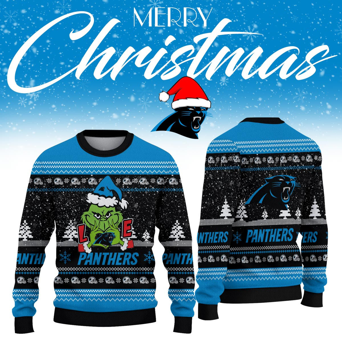 Carolina Panthers Grinch Ugly Christmas Sweater 2026 Panthers Merch Xmas Fan Gears - Foxy23shop